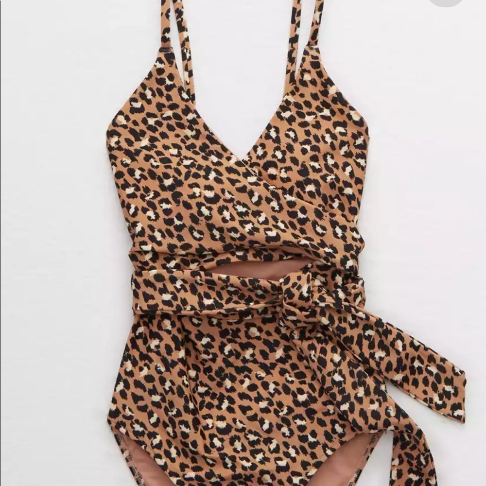 Aerie Leopard Wrap One Piece Swimsuit